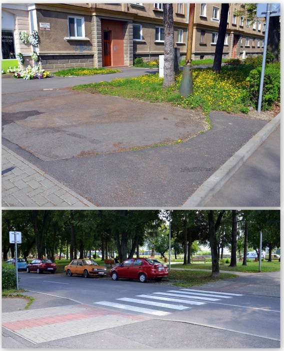Rekonštrukcia chodníka na Sídlisku I - pred a po