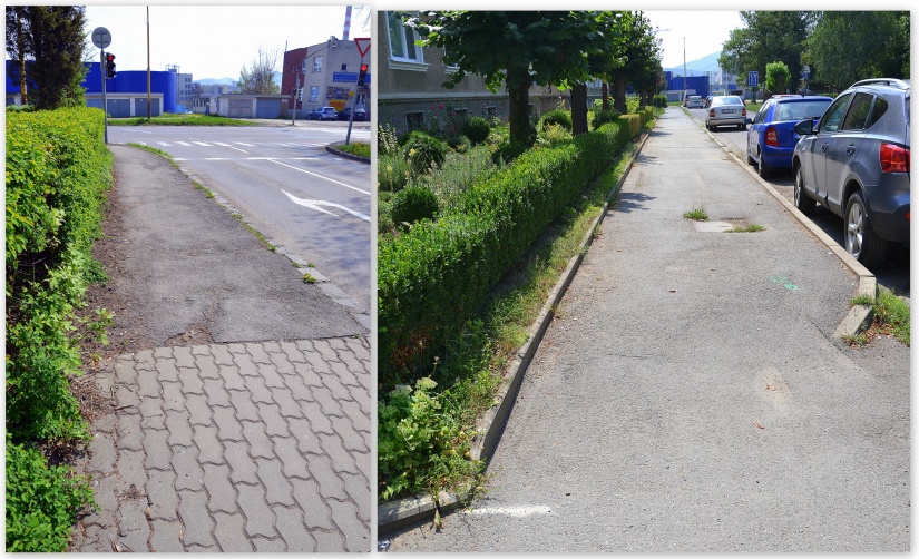 Bezbariérové úpravy chodníkov na priechodoch pre chodcov na Školskej ul. - pred a po