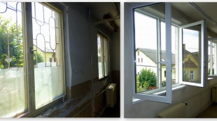 Výmena okien v pavilóne E Základnej umeleckej školy v Humennom - pred a po