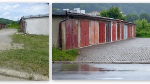 Rekonštrukcia medzigarážových priestorov na Laboreckej ul. v Humennom - 3. etapa - pred a po