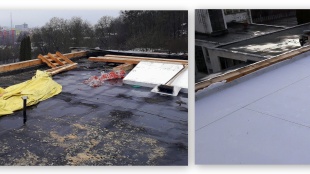 Oprava strechy pavilónu B2 budovy školy Gymnázium Zlatoústeho na Lesnej ul. v Humennom - pred a po