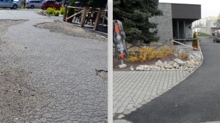 Oprava a rekonštrukcia chodníkov a MK na území mesta Humenné - malá železničná stanica - pred a po