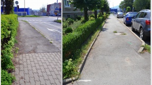 Bezbariérové úpravy chodníkov na priechodoch pre chodcov na Školskej ul. - pred a po