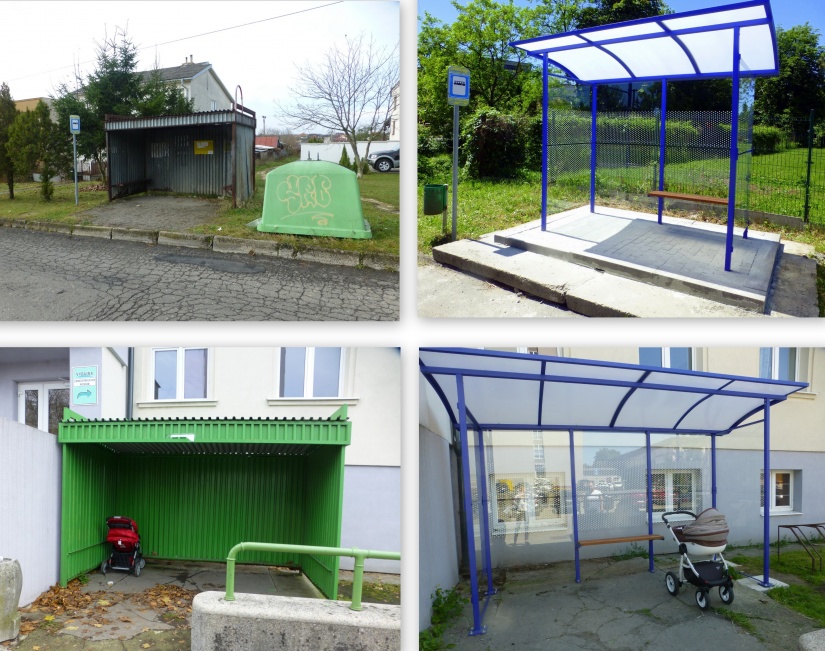 Výmena prístreškov autobusových zastávok na území mesta Humenné - pred a po
